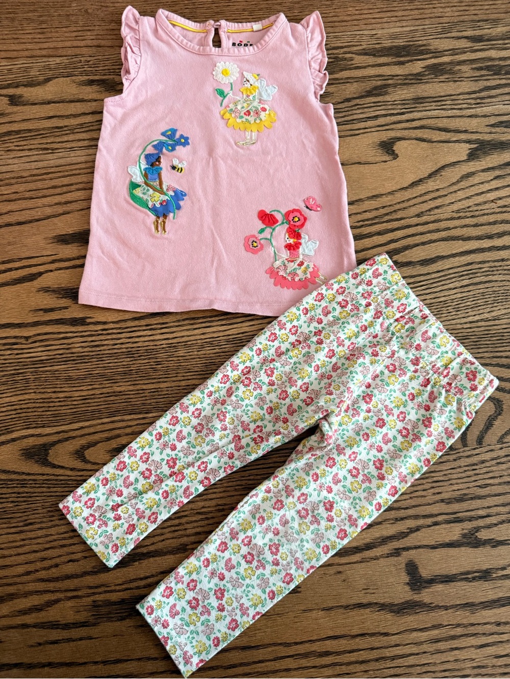 Mini Boden Pink Floral Appliqué Tank and Floral Leggings Set